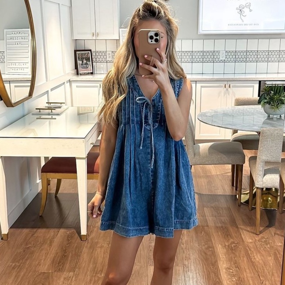 Windows Down Tie Front Chambray Romper